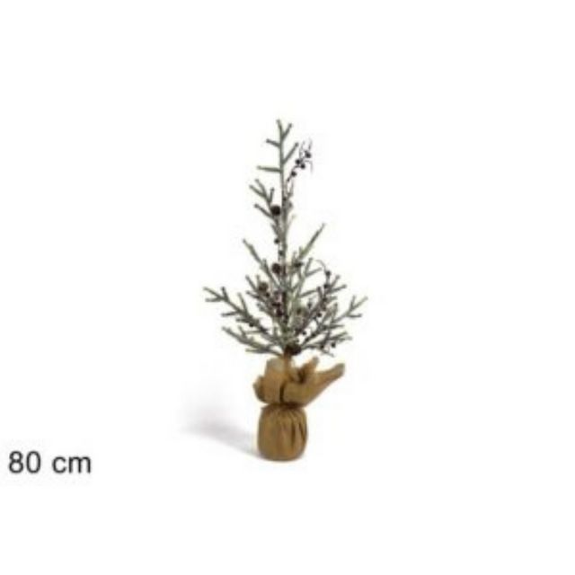 Δέντρο Χριστουγεννιάτικο με Βάση Σακί 80cm Με Κουκουνάρια και Γκι Welkhome