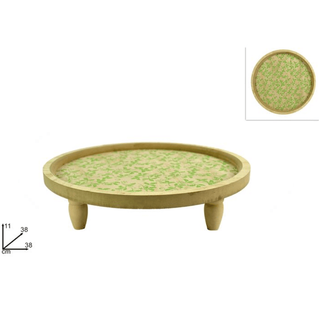 Δίσκος Ξύλινος Διακοσμητικός με Πράσινα Φύλλα 11x38cm Welkhome