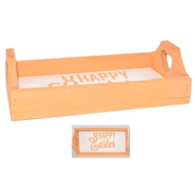 Δίσκος Σερβιρίσματος ''Happy Easter'' Ξύλινος Πορτοκαλί Χρώμα 19x10x5.5cm Welkhome