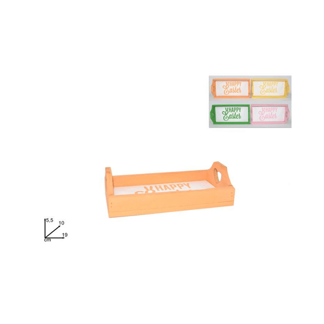 Δίσκος Σερβιρίσματος ''Happy Easter'' Ξύλινος Πορτοκαλί Χρώμα 19x10x5.5cm Welkhome