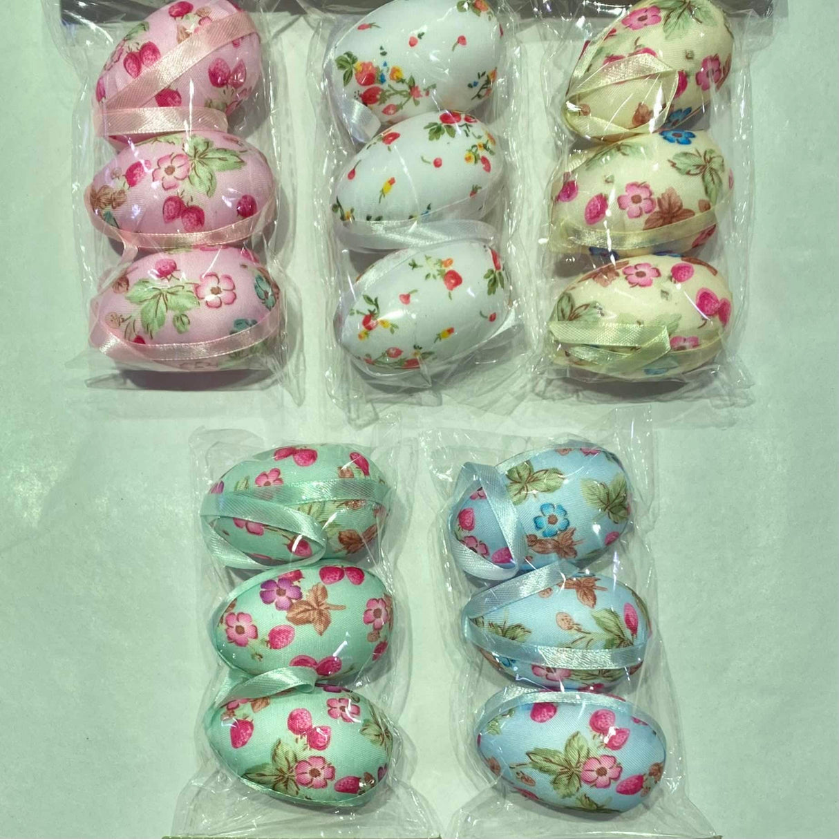 Αυγά (Διάφορα Χρώματα) Σετ 3τμχ Διακοσμητικά με Λουλούδια Φελιζόλ 6x3.5cm Welkhome