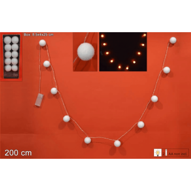 Γιρλάντα Διακοσμητική με LED Φωτάκια Μπαταρίας με 10 Χνουδωτές Λευκές Μπάλες 2m Welkhome