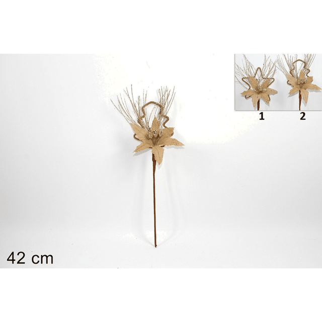 Χριστουγεννιάτικο Διακοσμητικό Κλάδι Μπέζ Τεχνητό Λουλούδι 42cm Welkhome