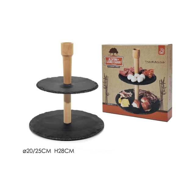 Εταζέρα 2 Θέσεων από Σχιστόλιθο Αλλαντικών/Τυριών 20-25x28cm General Trade