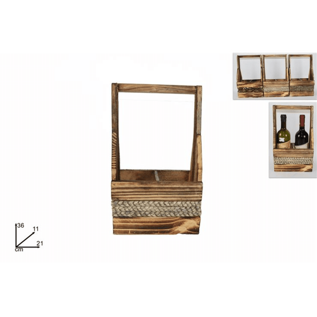 Θήκη Μπουκαλιού 2Θέσεων Επιτραπέζια Ξύλινη 36x21x11cm Welkhome