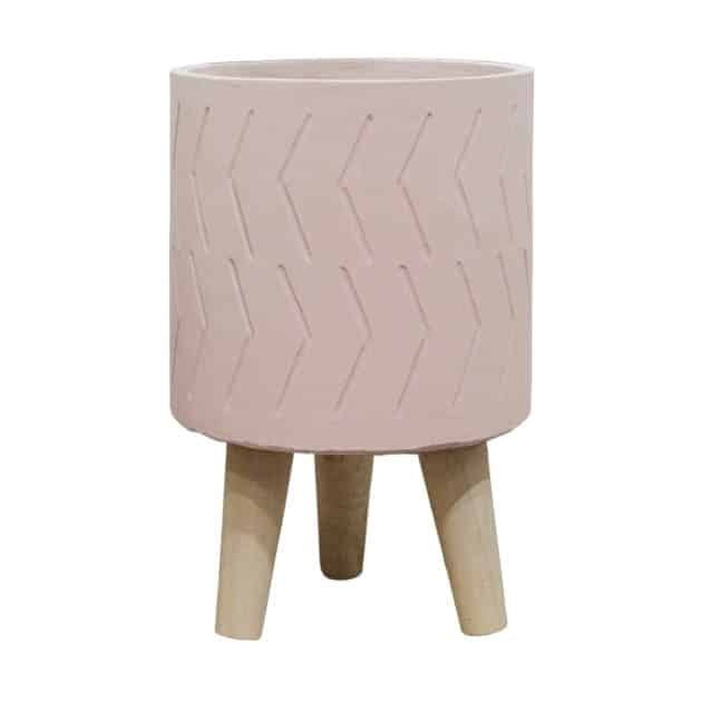 ΚΑΣΠΩ ΡΟΖ ΤΣΙΜΕΝΤΕΝΙΟ ΣΤΡΟΓΓΥΛΟ ME ΞΥΛΙΝΑ ΠΟΔΙΑ Φ19.5x18.5/28.5cm Marhome