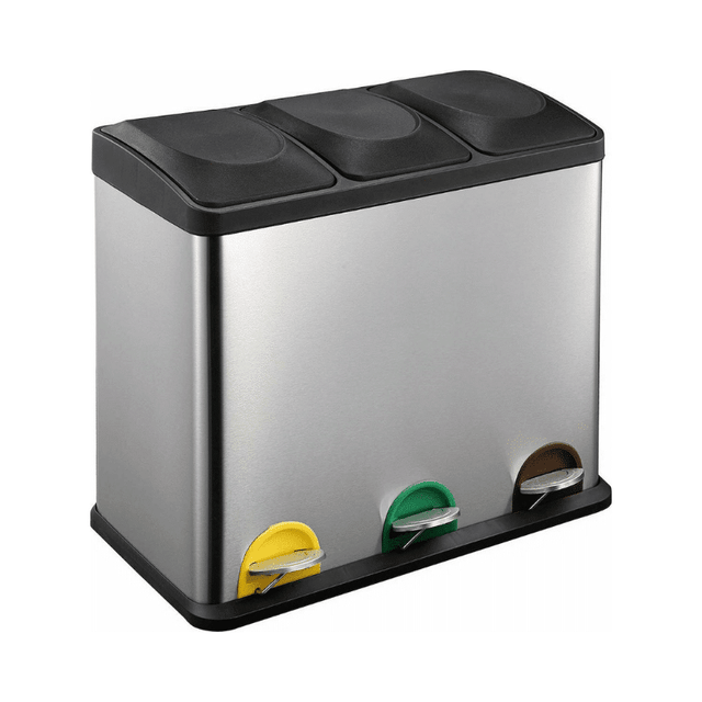 Κάδος Ανακύκλωσης Μεταλλικός με Πεντάλ 3x12lt Inox Sidirela E-3501