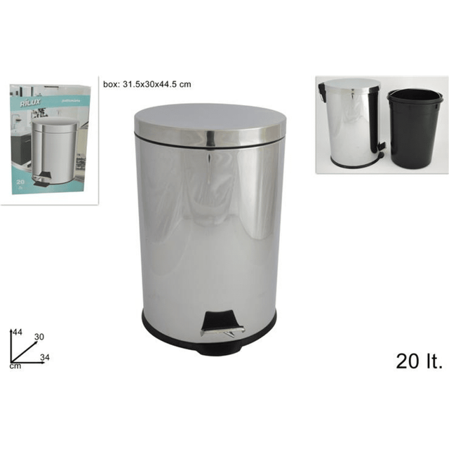 Κάδος Απορριμμάτων από Ανοξείδωτο Ατσάλι Ασημί με Πεντάλ 20lt Welkhome