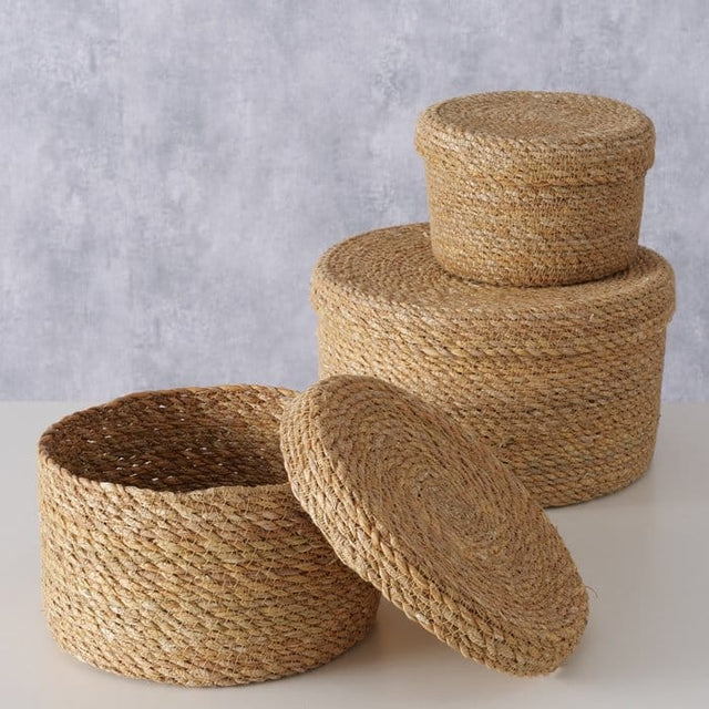 Καλάθι Αποθήκευσης Ψάθινο με Καπάκι H14x25cm Boltze