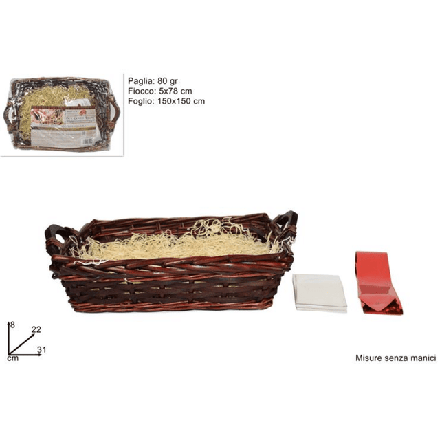 Καλάθι Βamboo Σετ Καφέ 31x22x8cm με Χόρτο 80gr Περιτύλιγμα, Κορδέλα Welkhome