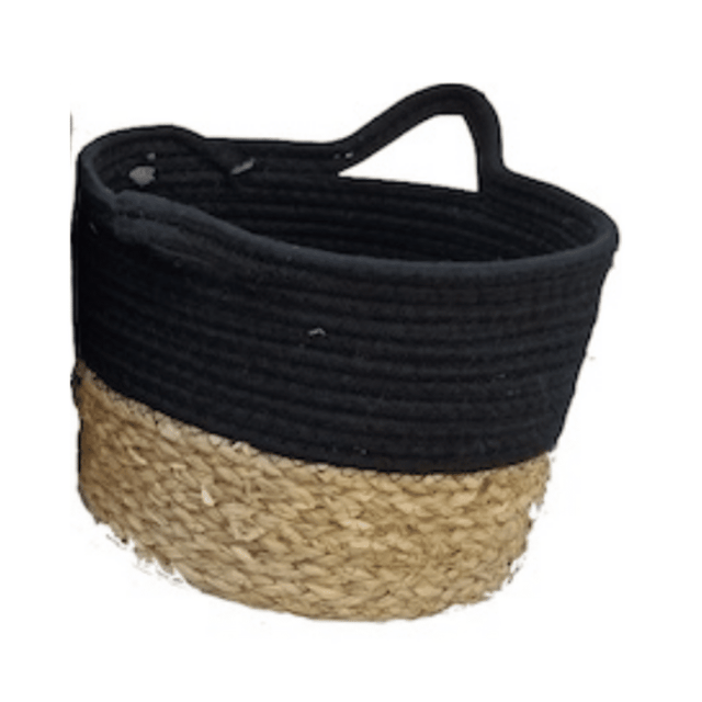 Καλάθι Ψάθινο "ΒΟΗΟ style" με βαμβακερό τελείωμα L:35x23x30cm