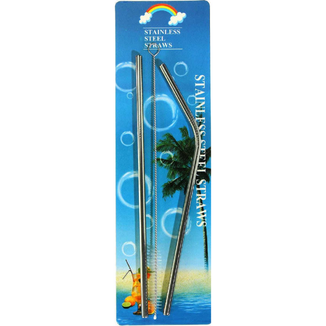 Καλαμάκια Μεταλλικά Ασημί με Βουρτσάκι 2τμχ Viosarp