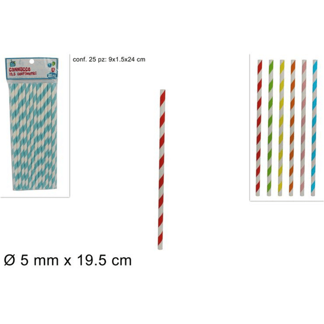 Καλαμάκια Χάρτινα 25τμχ. 19,5x0,5cm Ριγέ Welkhome
