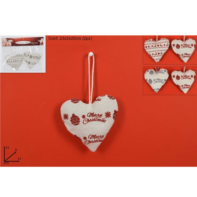 Καρδιά Σετ 2Τεμ Στολίδι Κρεμαστό Χριστουγεννιάτικο Υφασμάτινο 11cm Welkhome
