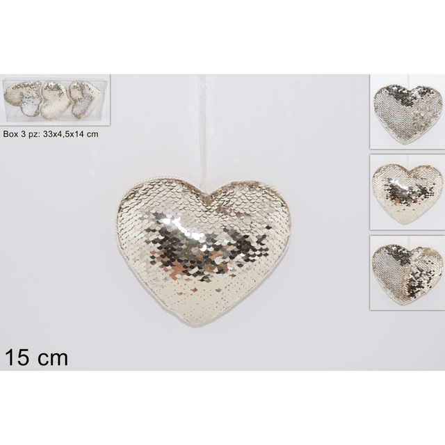Μπάλες & Στολίδια Σετ 3τμχ. Ασημί Καρδιές Υφασμάτινες Κρεμαστές Με Πούλιες 15cm Welkhome