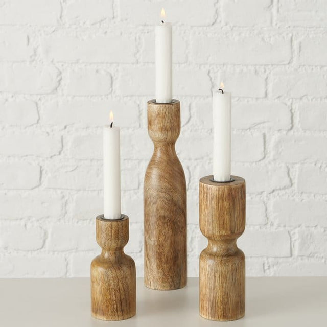 Κηροπήγια Σετ 3 Τεμ. Ξύλινα 18 cm/ 26 cm/ 13 cm Mango (Mangifera indica) Boltze