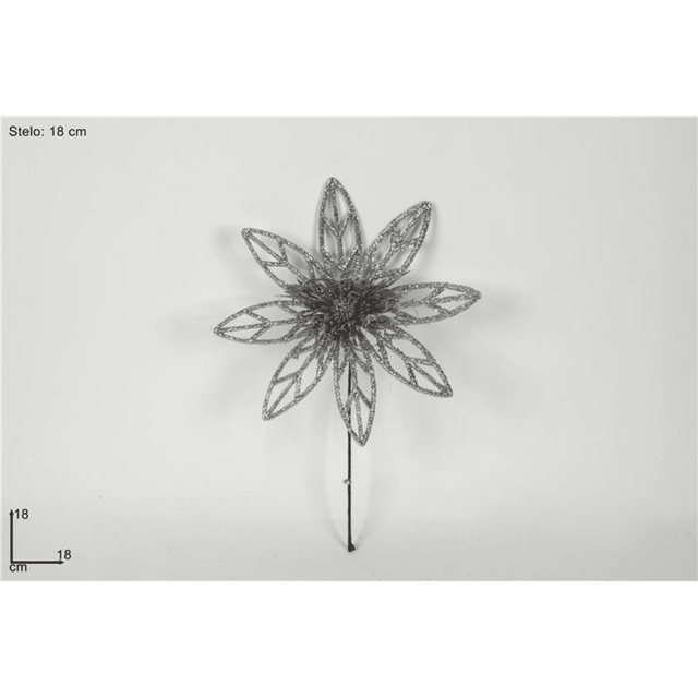 Χριστουγεννιάτικο Διακοσμητικό Λουλούδι Ασημί με Γκλίτερ 18cm TYL20 Welkhome