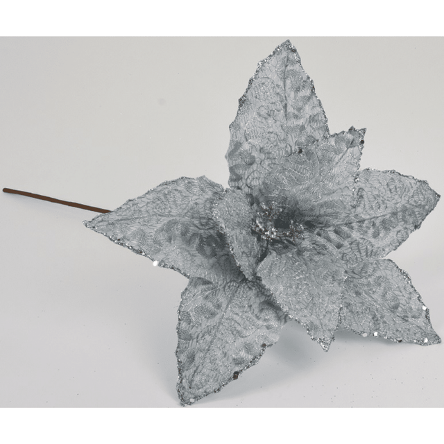 Χριστουγεννιάτικο Λουλούδι Δέντρου Ασημί 40cm Welkhome