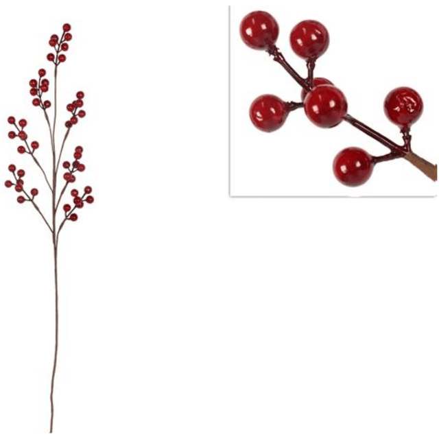 Χριστουγεννιάτικο Διακοσμητικό Κλάδι με Κόκκινο Γκι 70cm