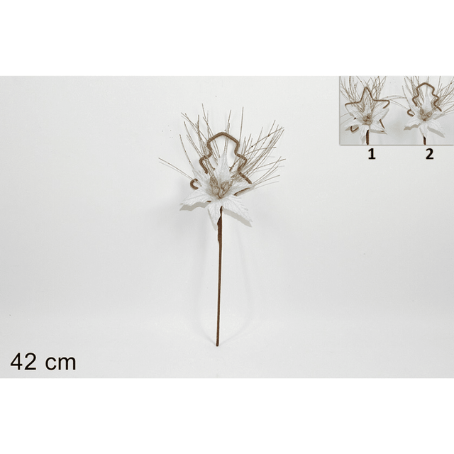 Χριστουγεννιάτικο Διακοσμητικό Κλάδι με Τεχνητό Λουλούδι Λευκό 42cm Welkhome