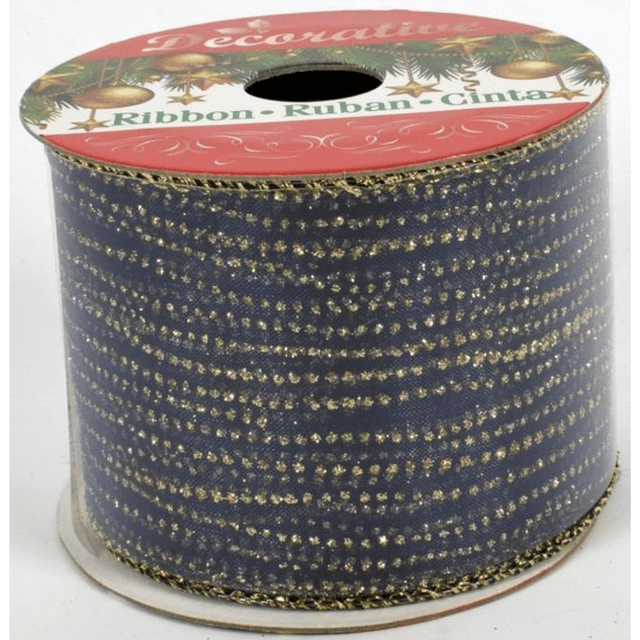 Κορδέλα Διακοσμητική Χριστουγεννιάτικη υφασμάτινη Μπλέ-Χρυσό σε Ρολό 270x6,3cm 1Tεμ. ART.MN000467D Welkhome