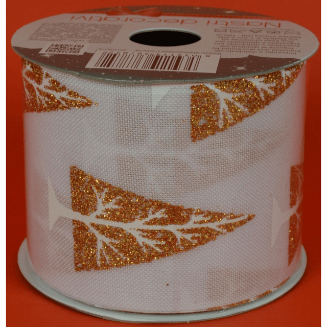 Κορδέλα Χριστουγεννιάτικη Διακοσμητική 6,3x270cm Χρώμα Λευκό - Χρυσό Welkhome