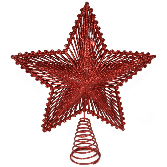 Αστέρι Κορυφή Στολίδι Δέντρου Πλαστικό Κόκκινο Glitter 26x5x20cm Welkhome