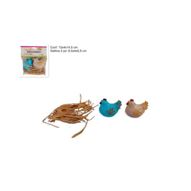 Κοτοπουλάκια Σετ 2τμχ. 6,5x4x5,5cm με Χόρτο Welkhome