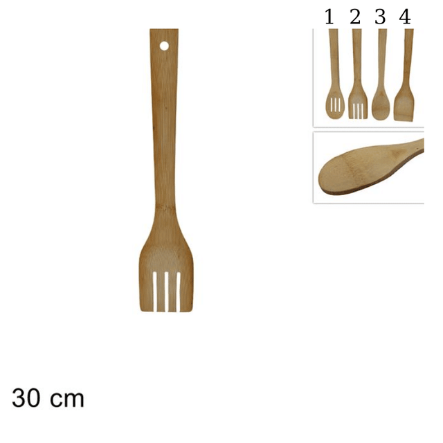 Κουτάλα Ξύλινη Bamboo Μαγειρικής 30cm 4 Σχέδια Welkhome