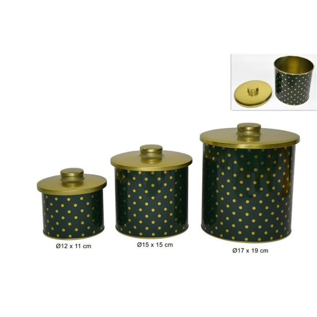 Κουτί Μεταλλικό Αποθήκευσης Σετ 3Τεμ Πράσινο Πουά Welkhome