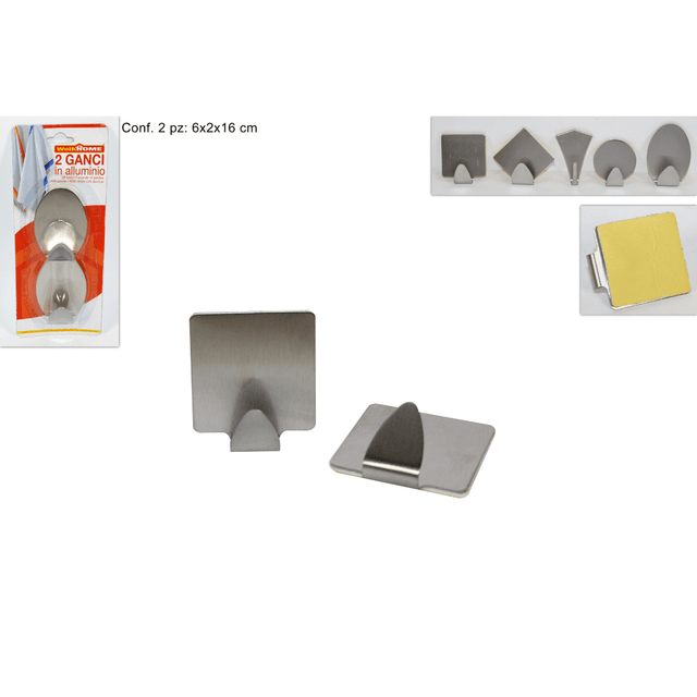 Κρεμαστράκια Τοίχου Αυτοκόλλητα Ασημί Σετ 2 Τμχ Art.FCA6047 Welkhome