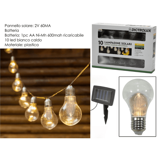 Κρεμαστό Ηλιακό Φωτιστικό Γιρλάντα Εξωτερικού Χώρου 10 LED 2V 60MA 3.80mt Θερμό Φώς Art.569552 Gener