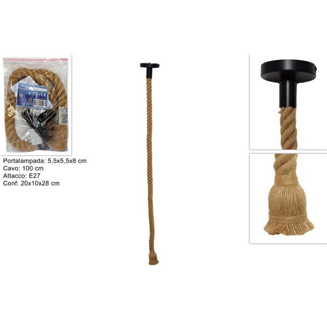 Φωτιστικό Οροφής Κρεμαστό Μονόφωτο Με Μπεζ Σχοινί Ε27 1m Welkhome