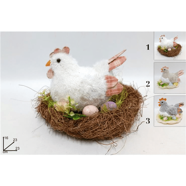 Κότα Υφασμάτινη 16x23cm μέσα σε Φωλιά σε 3 Χρώματα Welkhome