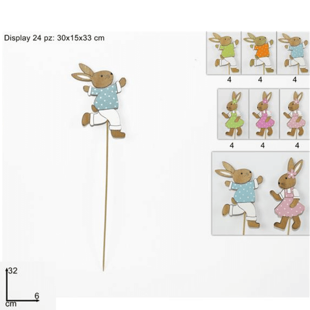 Λαγός Ξύλινο σε Στίκ 32cm σε Διάφορα Χρώματα Welkhome