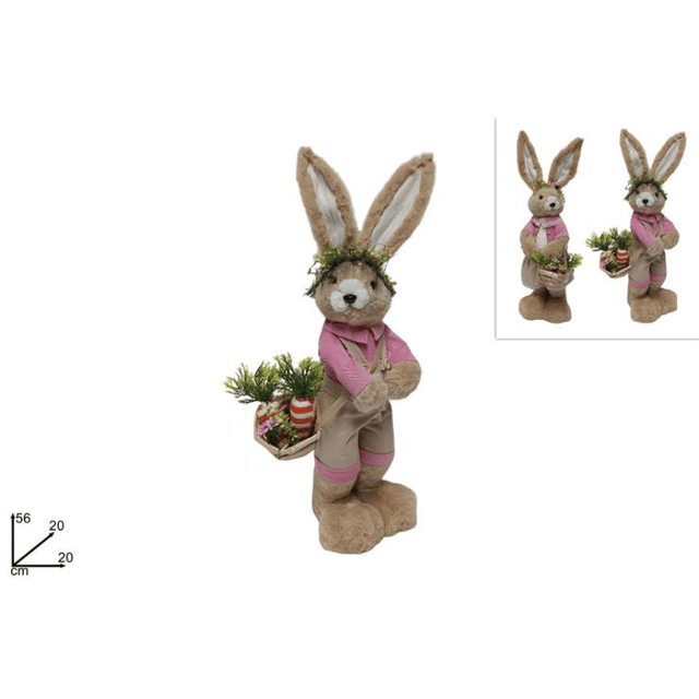 Λαγός Γούνινος 56cm Χρώμα Καφέ/Ροζ Welkhome