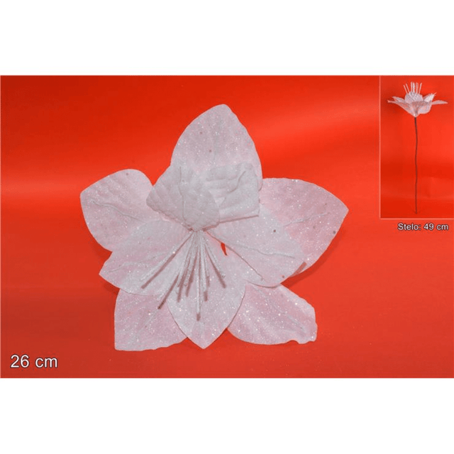 Χριστουγεννιάτικο Λουλούδι Δέντρου Λευκό με Γκλίτερ 49cm ART.LG-16109A Welkhome