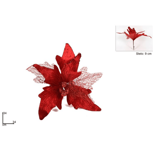 Χριστουγεννιάτικο Λουλούδι Δέντρου Κόκκινο Βελουτέ με Κλιπ 34cm B5M19-154A/RED Welkhome