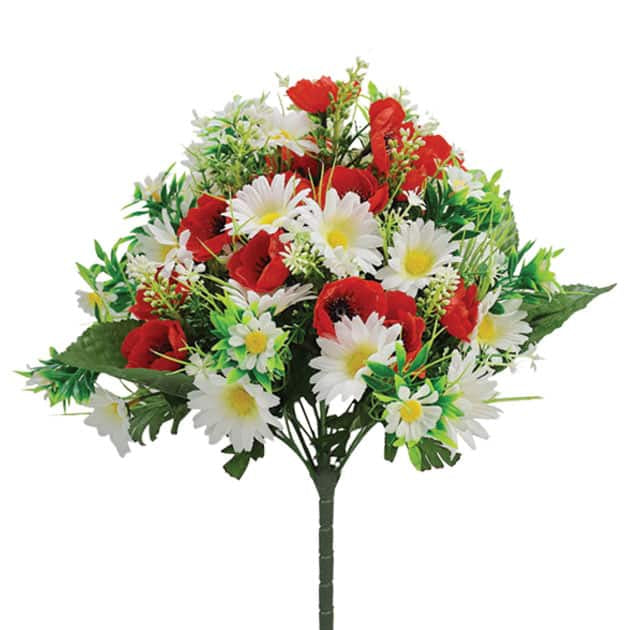 Μπουκέτο από Τεχνητά Φυτά ΜΑΡΓΑΡΙΤΑ-ΠΑΠΑΡΟΥΝΑ ΚΟΚΚΙΝΟ/ΛΕΥΚΟ Χ25 Y40cm Marhome