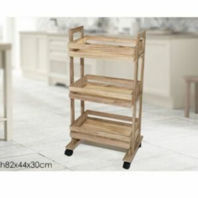 Μανάβης-Τρόλει Τροφίμων 4 Θέσεων Ξύλινος με Ροδάκια 107x44x30cm General Trade