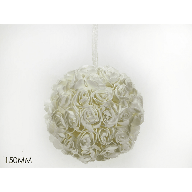 Μπάλα Διακοσμητική με Υφασμάτινα Λευκά Λουλούδια 150mm General Trade