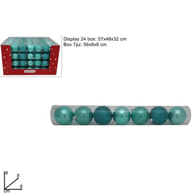 Μπάλα Πράσινη 8cm 7τμχ. Πλαστική Χριστουγεννιάτικη Welkhome