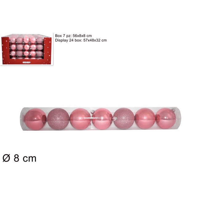 Μπάλα Ροζ 8cm 7τμχ. Πλαστική Χριστουγεννιάτικη Welkhome