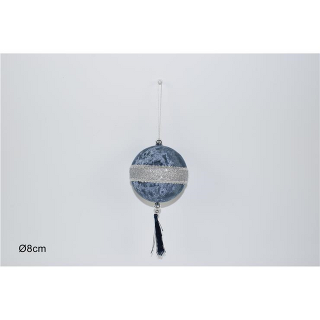Μπάλα Μπλέ/Ασημί 8cm Βελούδινη Χριστουγεννιάτικη Welkhome