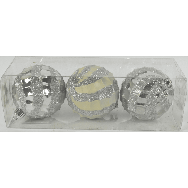 Μπάλα Ασημί 8cm 3τμχ. Πλαστικές Χριστουγεννιάτικη Welkhome