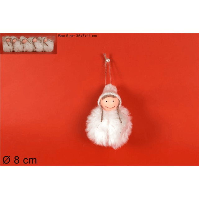 Μπάλα Λευκή 8cm 5τμχ. Χριστουγεννιάτικη Γούνινες Με Κοριτσάκι Welkhome
