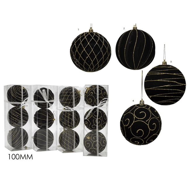 Μπάλα Μαύρη 10cm 4τμχ. Βελουτέ Χριστουγεννιάτικη Με Χρυσές Λεπτομέρειες General Trade