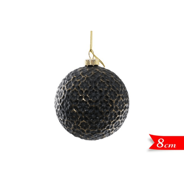 Μπάλα Μαύρη Χρυσό 8cm Γυάλινη Ανάγλυφη Χριστουγεννιάτικη Art.590487 Golden Hill