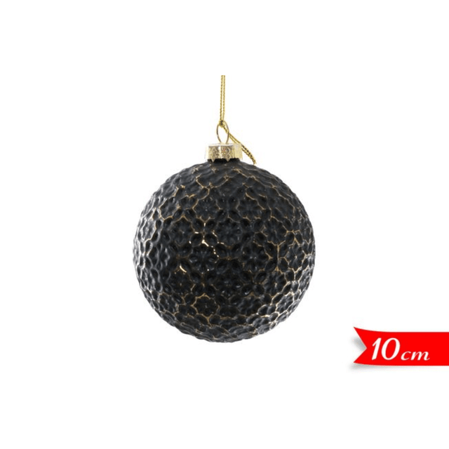 Μπάλα Μαύρη Χρυσό 10cm Γυάλινη Ανάγλυφη Χριστουγεννιάτικη Art.590486 Golden Hill