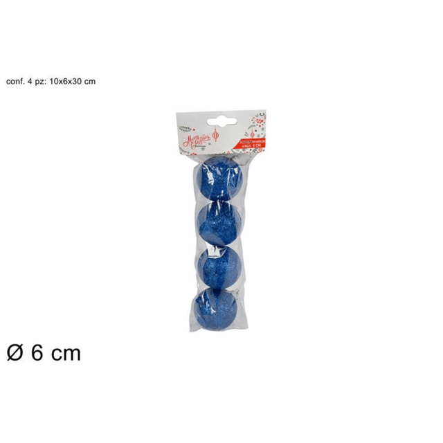 Μπάλα Μπλέ 6cm 4τμχ. Πλαστικές Χριστουγεννιάτικη Welkhome